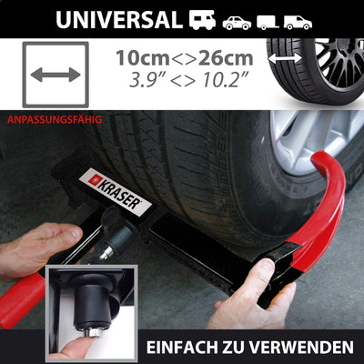 KRASER KR820 Radkralle Parkkralle mit Sicherheitsschloss für Auto PKW Wohnwagen, Anhänger Reifenkral
