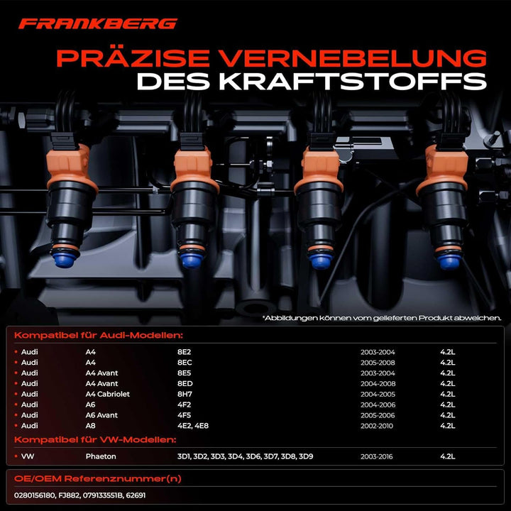 Frankberg 8x Einspritzventil Injektor Kompatibel mit A4 8E2 2003-2004 A4 8EC B7 2005-2008 A4 Avant 8