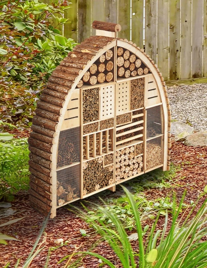 Kobolo Insektenhotel Insektenhaus Luxury XXL 101x23x109 cm in Bogenform - Zweigeteilt, Braun
