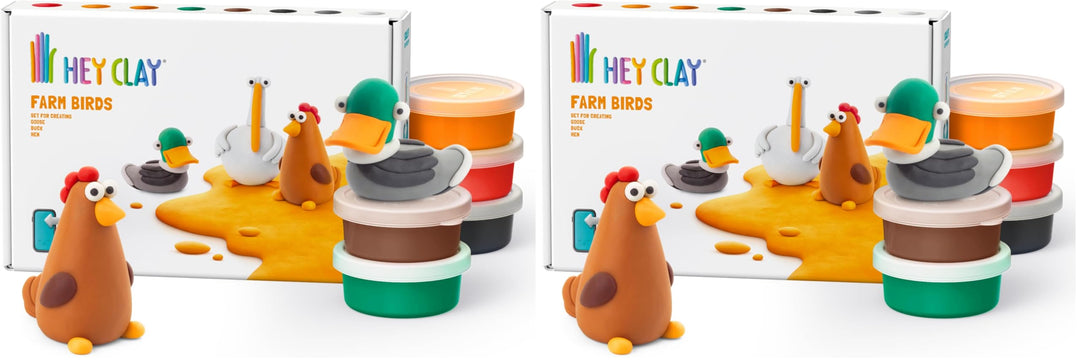 Hey Clay Bauernhofvögel: Ente, Gans, Henne Set – bunte Modellierung Kinder – lufttrocknender Ton Kit