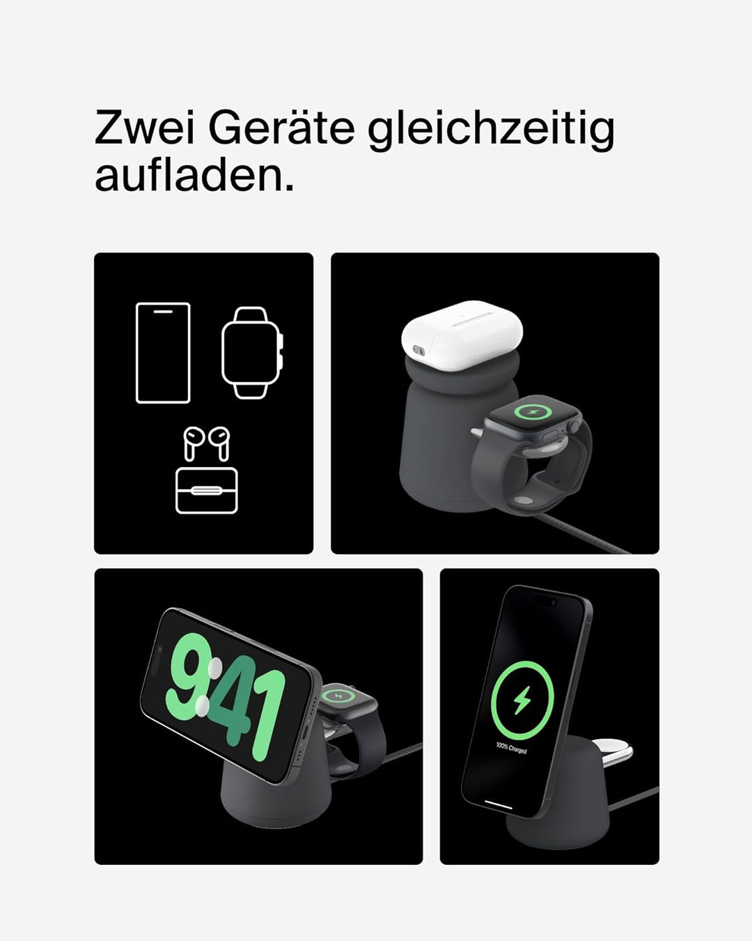 Belkin BoostCharge Pro Kabellose 2-in-1-Ladestation mit Qi2, 15W, MagSafe-Kompatibles Ladegerät für