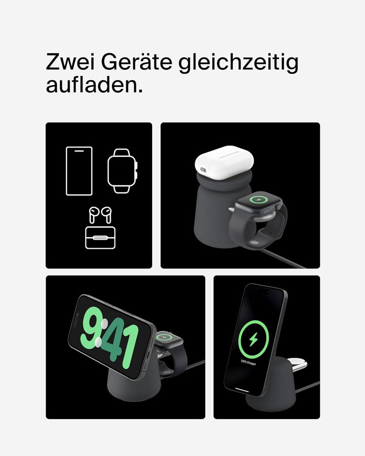 Belkin BoostCharge Pro Kabellose 2-in-1-Ladestation mit Qi2, 15W, MagSafe-Kompatibles Ladegerät für