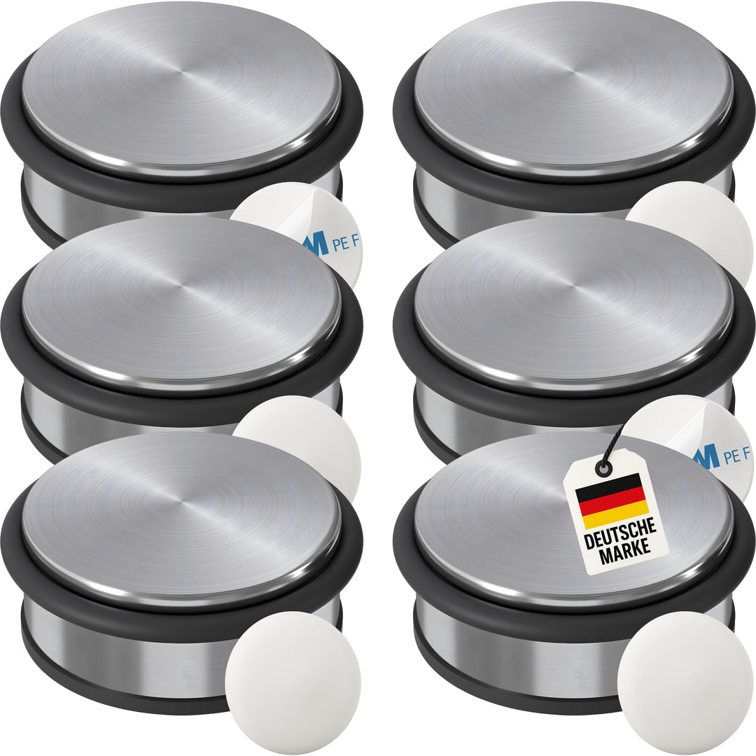 WELLGRO Edelstahl Türstopper 1,2 kg + Wand Türstopper, ohne Bohren, 10 x 4,5 cm (ØxH), rutschfester
