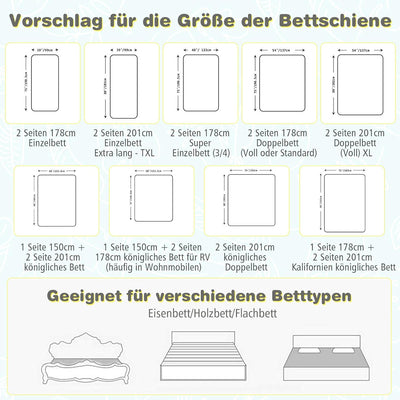 COSTWAY Bettgitter 175 cm, Bettschutzgitter abschliessbar mit 24 einstellbare Höhen & Seitentasche,