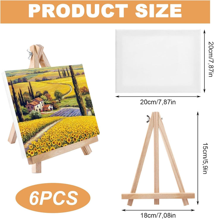 JMIATRY 6 Stück Leinwand Mit Staffelei, 15x20cm Leinwand mit 18x24 cm Staffelei, Kleine Leinwände, L