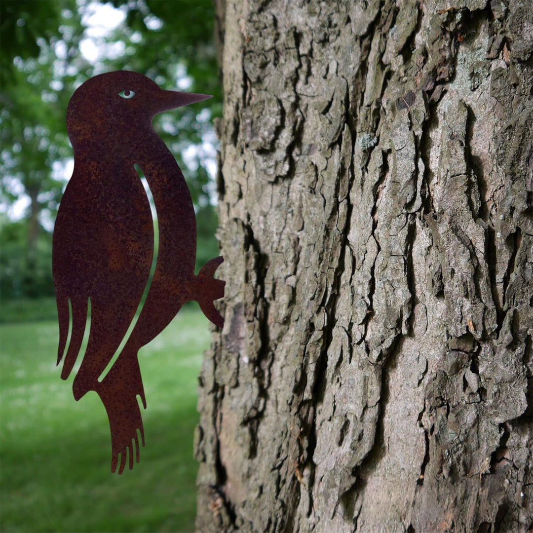 Crispe home & garden Grosser Deko Eisen Specht Vogel zum Anbringen an Baum, Holz in Edelrost Specht