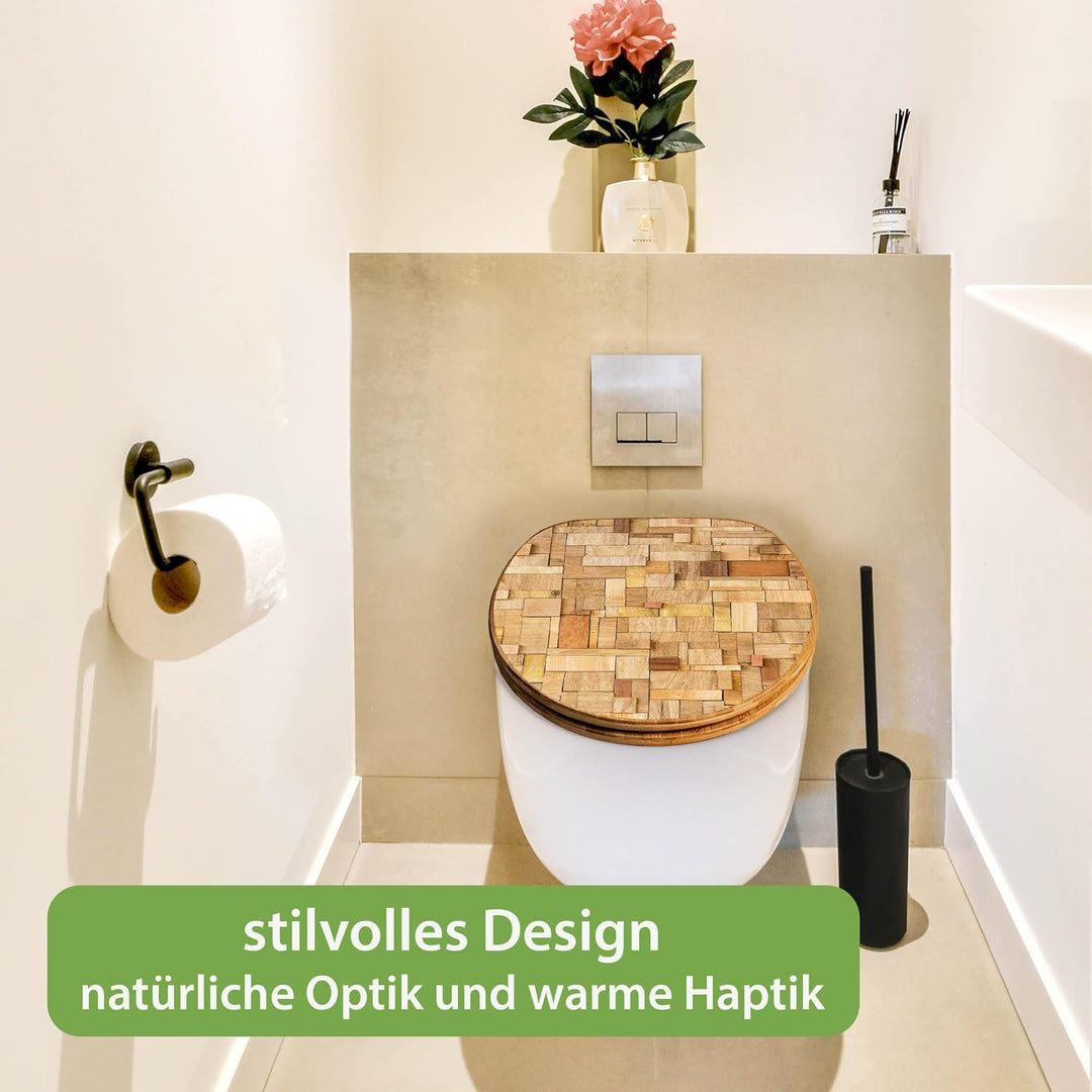 banjado Design WC Sitz Bambus Absenkautomatik 45,8x37,5cm - Toilettendeckel mit Absenkautomatik Holz