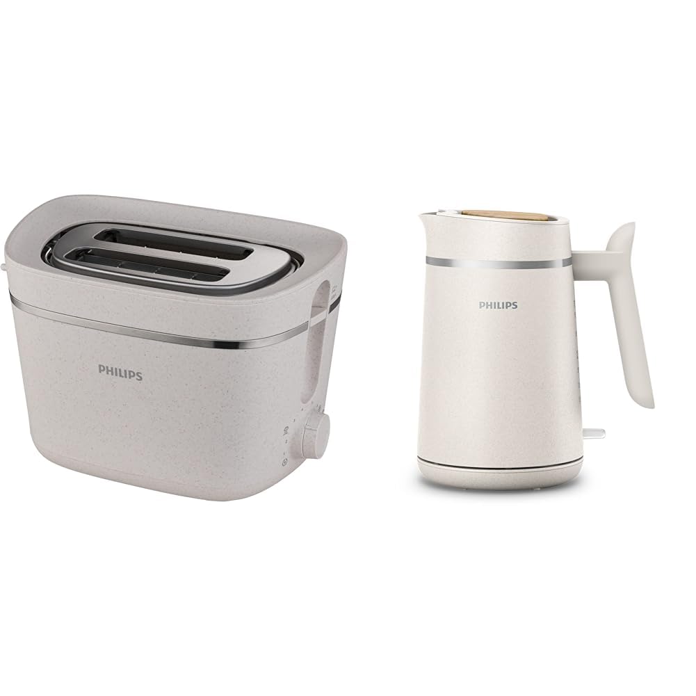 Philips Toaster Eco Conscious Edition - 2 Toastschlitze, 8 Stufen, Brötchenaufsatz, seidenweiss-matt