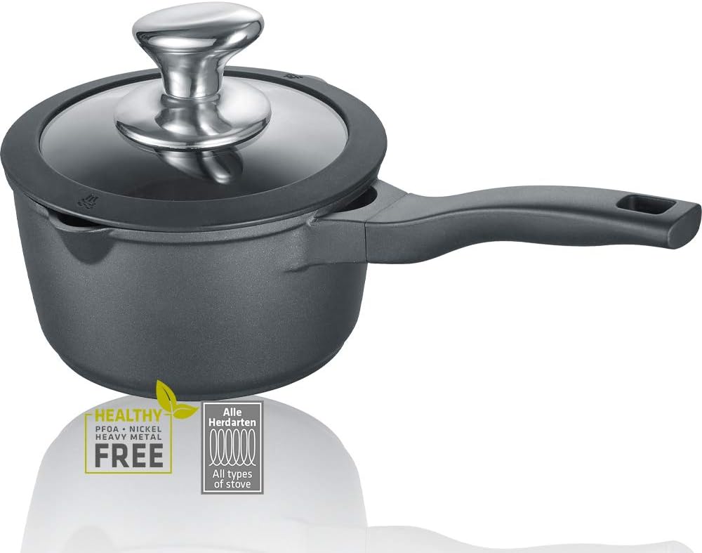 Berndes Topf Vienna 16 cm, allherdtauglich, Stieltopf mit 3-lagiger Antihaftversiegelung, Glasdeckel