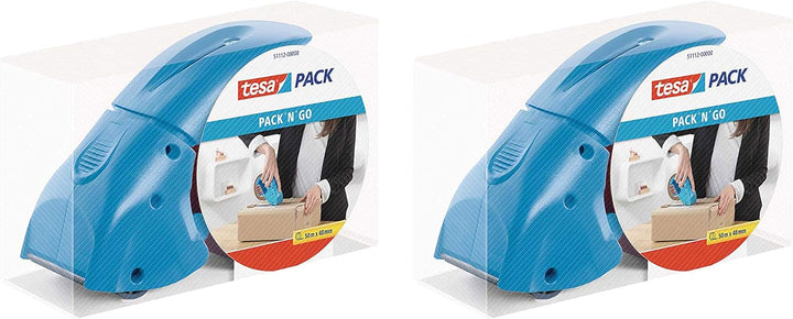 tesapack Abroller Pack' n' Go - Ergonomischer, blauer Handabroller für Paketbänder - Inklusive 50 m