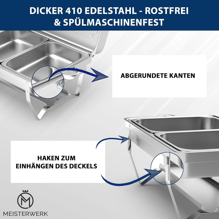 MEISTERWERK Warmhaltebehälter Essen (1er Set) - Erstklassiger 410 Edelstahl Chafing Dish - Warmhalte