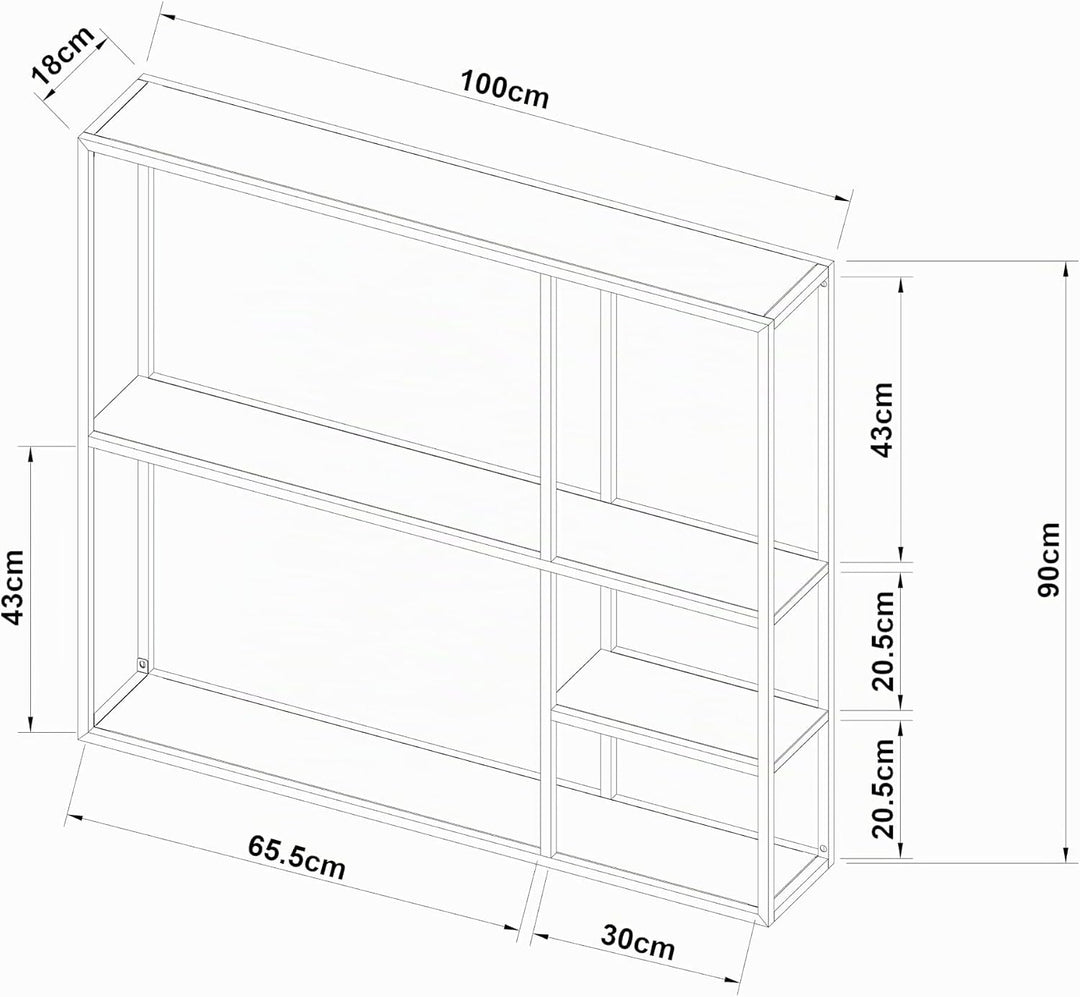 [en.casa] Wandregal Jämijärvi Regal Wandmontage Bücherregal mit 5 Ablagefächern Hängeregal 90 x 100