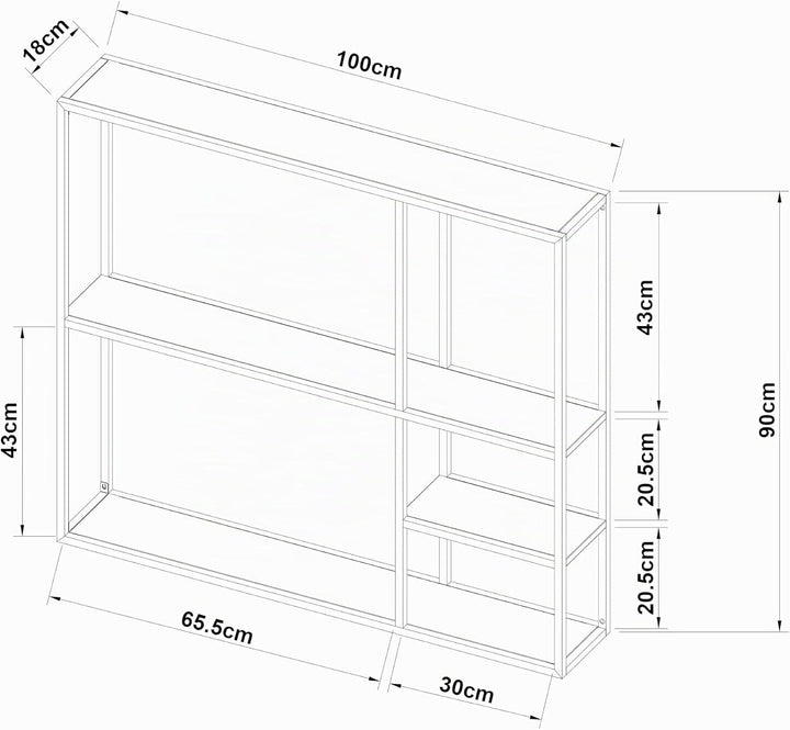 [en.casa] Wandregal Jämijärvi Regal Wandmontage Bücherregal mit 5 Ablagefächern Hängeregal 90 x 100