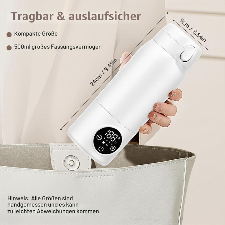 Tragbarer Flaschenwärmer, wiederaufladbarer elektrischer Schnellheiz-Milchwärmer (500 ml) mit LED-An