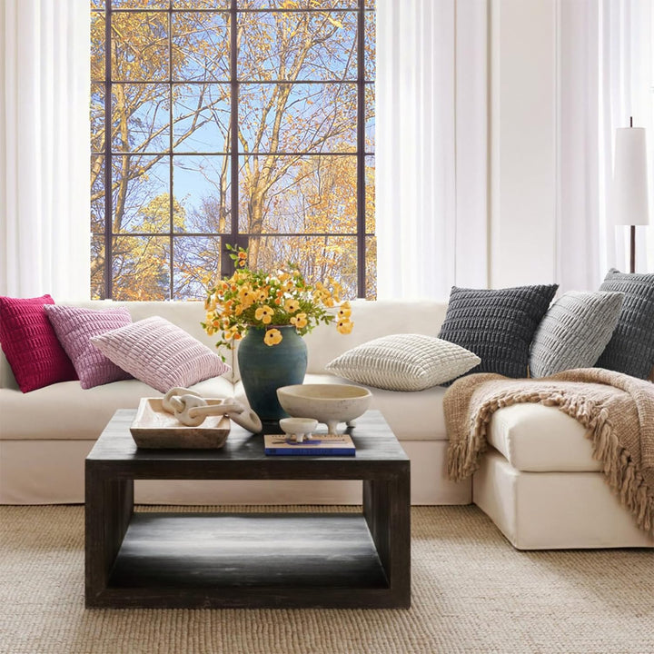 Topfinel Boho Kissenbezug 50x50 cm grau 4er Set Kordsamt Kissenbezüge Kissenhülle sofakissen dekokis