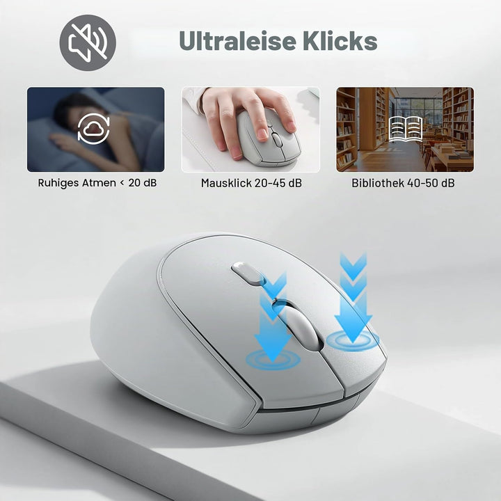 YUNZII C2 Drahtlose Maus, 2,4 GHz Silikon-Lautlose Funkmaus, 3 Verstellbare DPI, 1600 DPI Tracking,