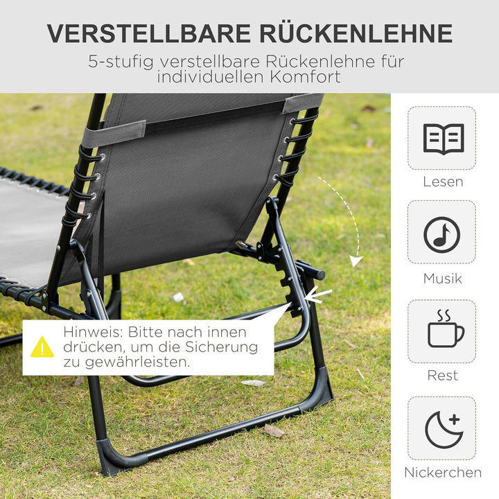 Outsunny Sonnenliege klappbar Gartenliege mit Kopfkissen, Seitentasche, Liegestuhl mit 5-Fach verste