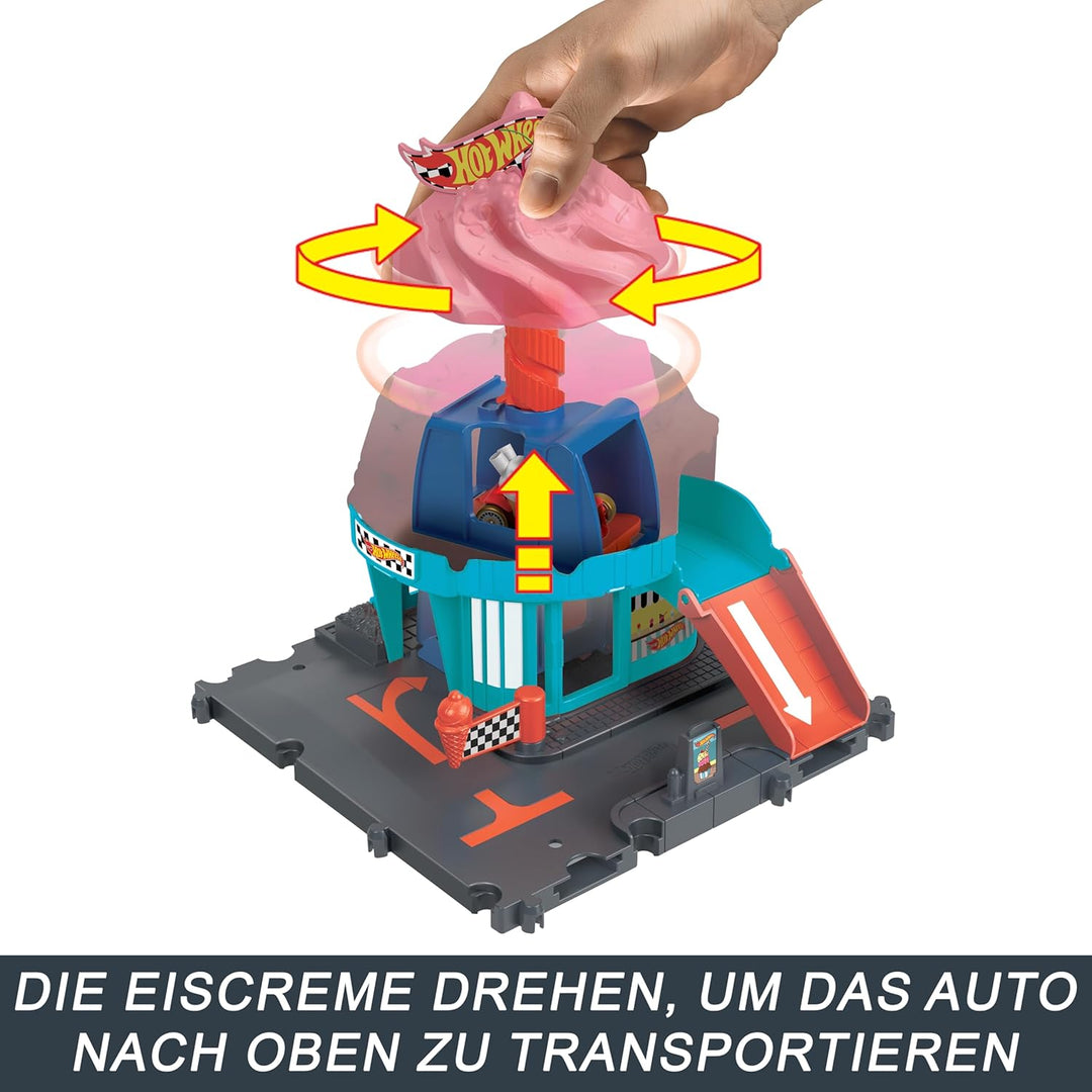 Hot Wheels Let's Race Netflix - City Downtown-Spielset Eiskrem-Strudel - Rennbahn-Action mit Verkehr