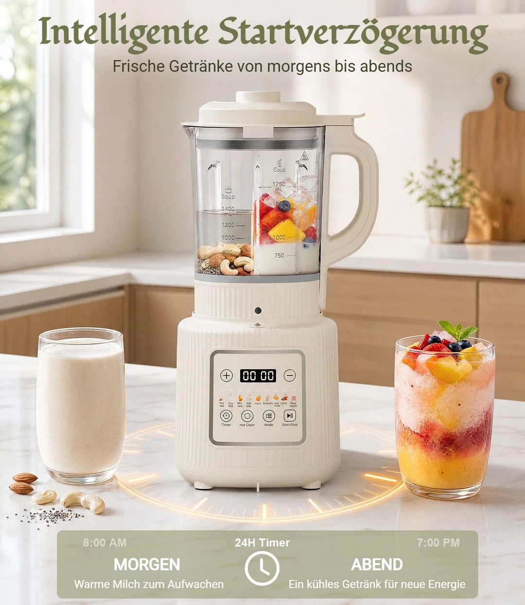 Nussmilch Maschine 11-in-1, 1,75L Automatisch Sojamilchbereiter, Für Selbstgemachte Pflanzenmilch, H