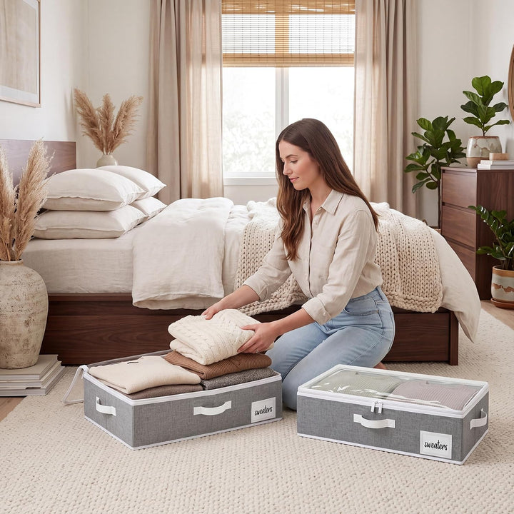 StorageWorks Unterbett Aufbewahrungsbox mit Deckel, Stoff Unterbettkommode mit Griffen, faltbare Unt