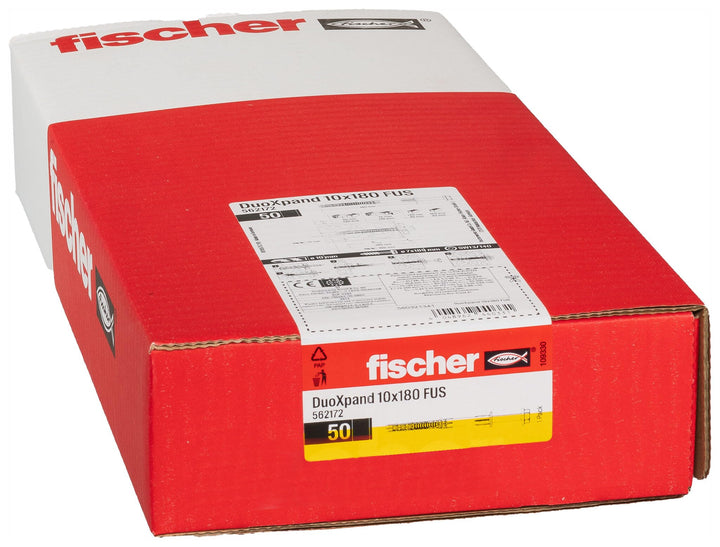 fischer DuoXpand 10 x 180 FUS, hochwertiger Universaldübel mit Sechskantschraube & angeformter U-Sch
