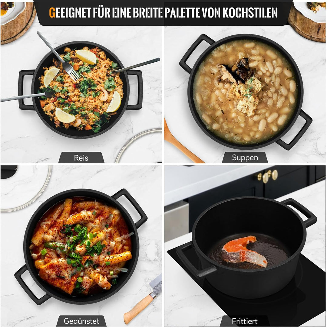 Topf Homelux 20cm Kochtopf Induktion Schmortopf mit Glasdeckel, 2,6L Kochtöpfe mit Antihaftbeschicht