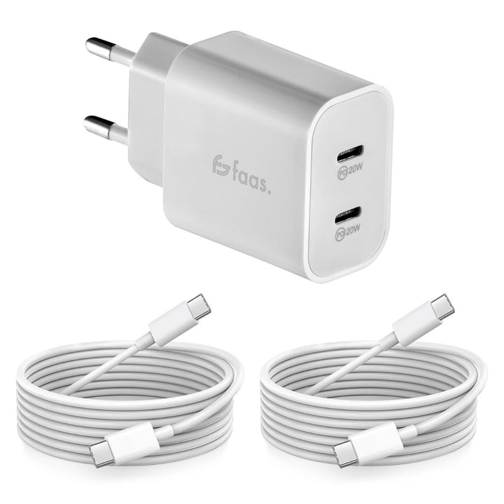 Faas 40W USB C Ladegerät mit 2 Anschlüssen - Schnellladegerät Duo Pack - Inklusive 2x USB-C auf USB-