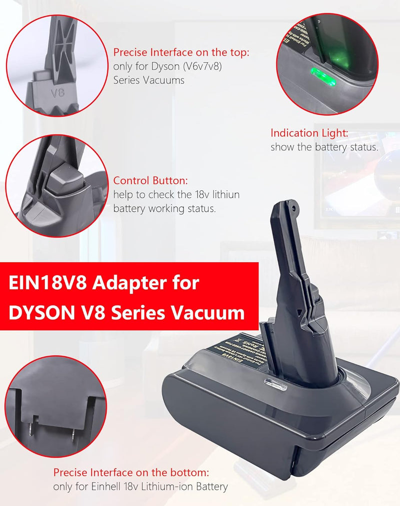 BTRUI Für Dyson V8 Batterieadapter für Einhell 18V Power X Serie Batterie konvertieren zu Dyson V8 S