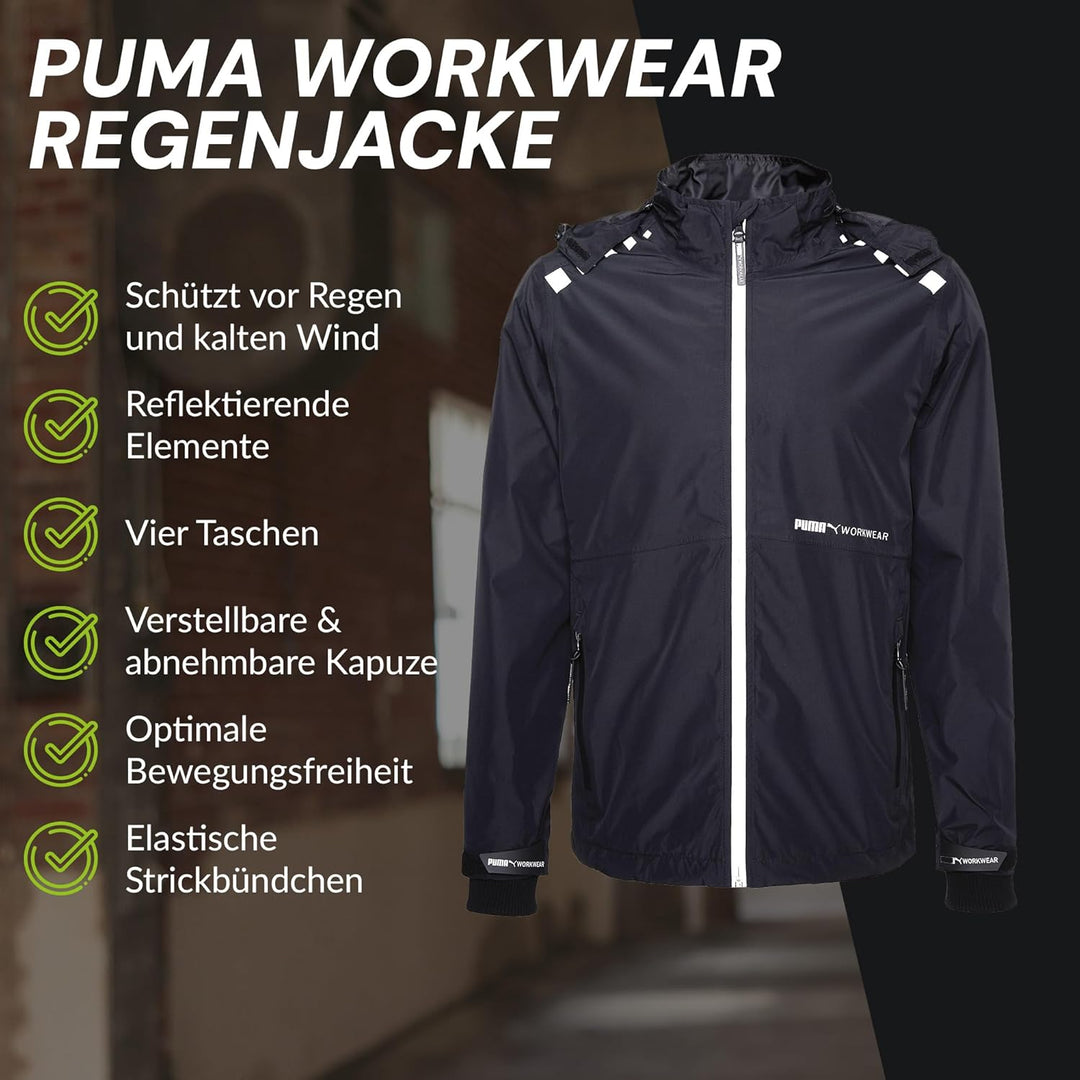 PUMA Workwear - Regenjacke Herren - Wasserdicht - Leichter Windbreaker Fahrradjacke mit Kapuze - Rob