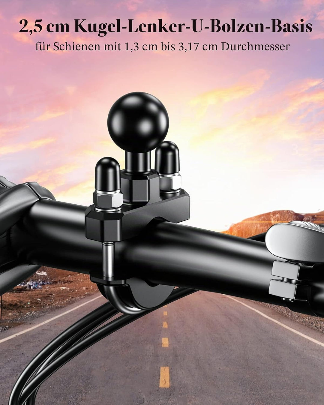 BRCOVAN Lenker U-Bolzen Montagebasis mit 1 Zoll TPU Kugel für Schienendurchmesser 0,5'' bis 1,25'' K