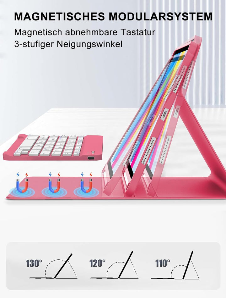 JADEMALL Für iPad Hülle mit DE Tastatur ohne Beleuchtung & Touchpad, Kompatibel mit iPad 11 Generati