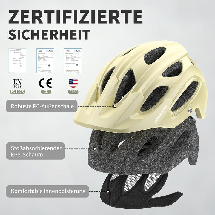 Shinmax Fahrradhelm für Herren Damen, Fahrrad Helm mit Beweglich Visier Beige L(58-61CM), Beige L(58