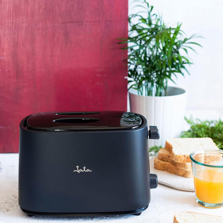 Jata TT631 Schwarzer Toaster mit Schutzkappe und zwei extra breiten Schlitzen, mit elektronischem Ro