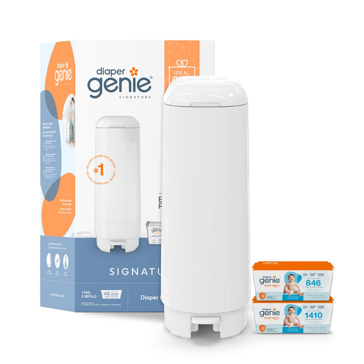 Diaper Genie Signature Geschenkset | Inklusive Easy Roll Nachfüllung mit 48 Beuteln | Für bis zu 225
