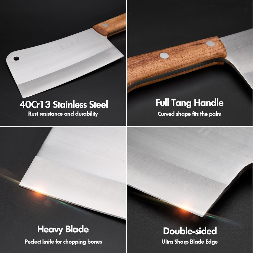 SHI BA ZI ZUO Hackmesser, Chinesisches Küchenmesser, Heavy Duty Cleaver Kife Messer Edelstahl Hackbe
