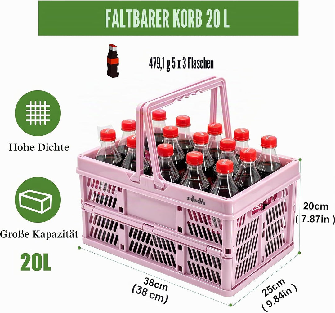 ZHJINGYU Einkaufskorb, Picknickkorb, Korb mit Griff, faltbare Kunststoff-Klappbox, faltbarer Aufbewa