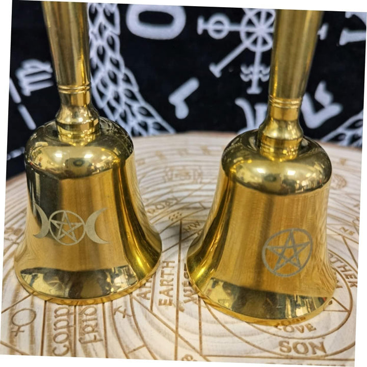 MAGICLULU Kleine Altarglocke Handklingel Mit Pentagramm-Muster Messdienerglocke Hochzeitsdekoration
