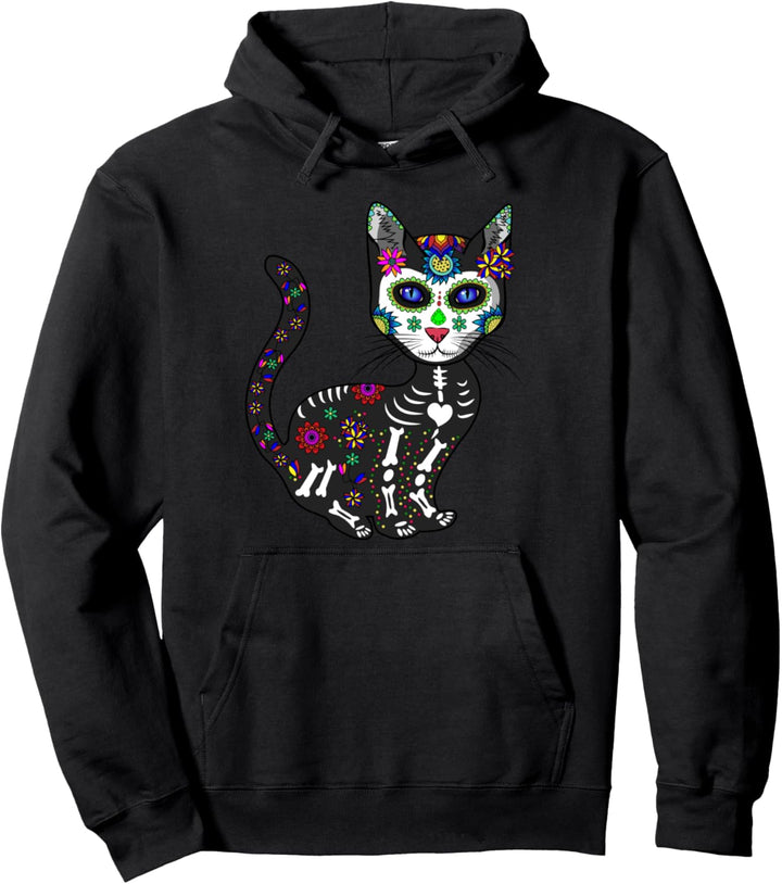 Craneo De Gato Sugar Skull - Bunte Day Of The Dead Katze Pullover Hoodie