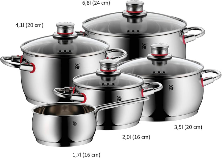 WMF Quality One Topfset Induktion 5-teilig, Kochtopf Set mit Glasdeckel, Cromargan Edelstahl poliert