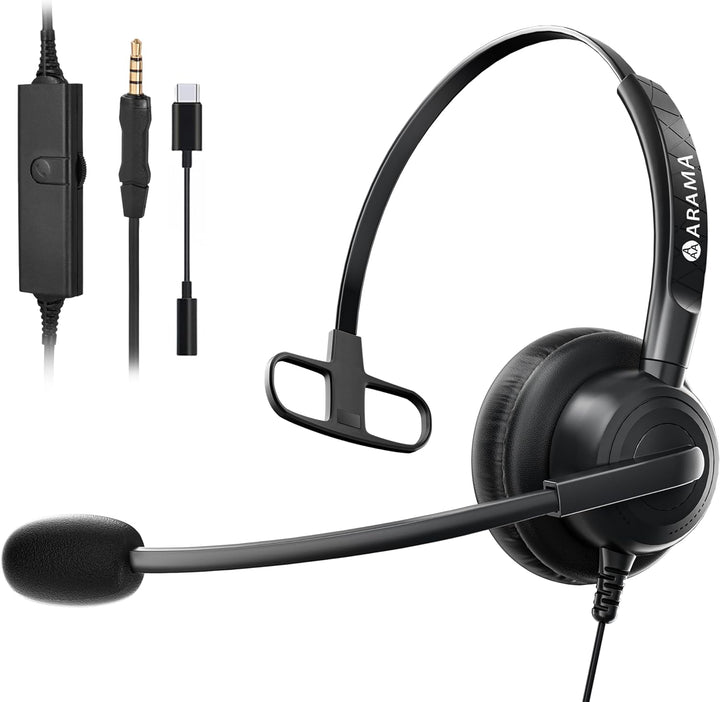 Arama 3,5mm Klinke Headset Handy, PC Kopfhörer mit Mikrofon Noise Cancelling für Fritzfon c6 c5 iPho