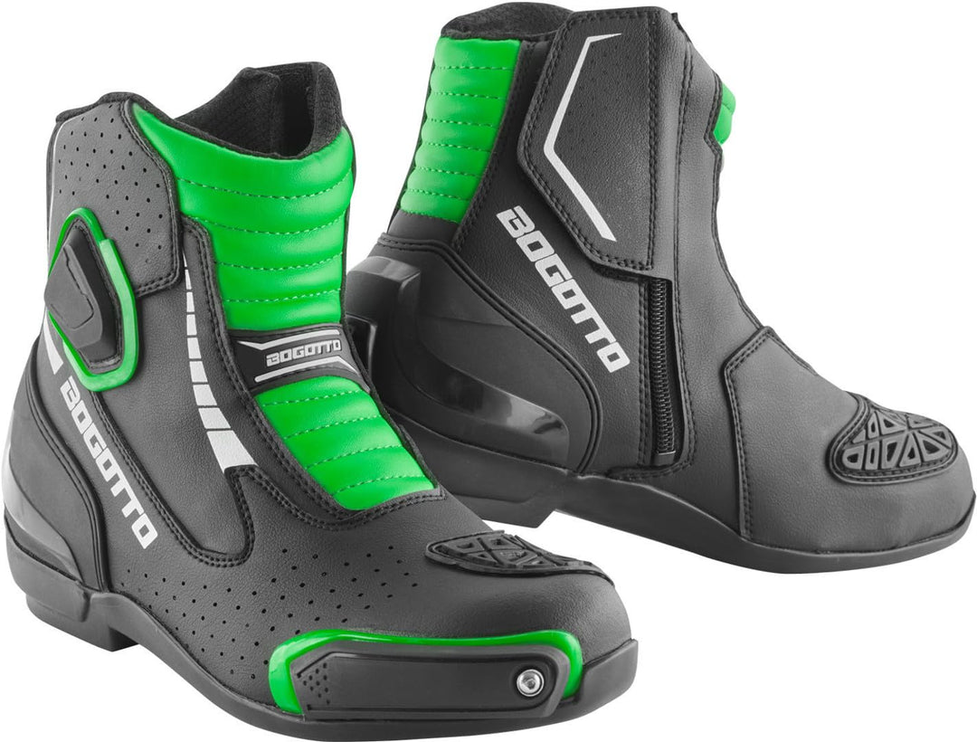 Bogotto Cartagena perforierte Motorrad Stiefel, schwarz/grün, 36 | Atmungsaktiv Schwarz Grün 36 EU,