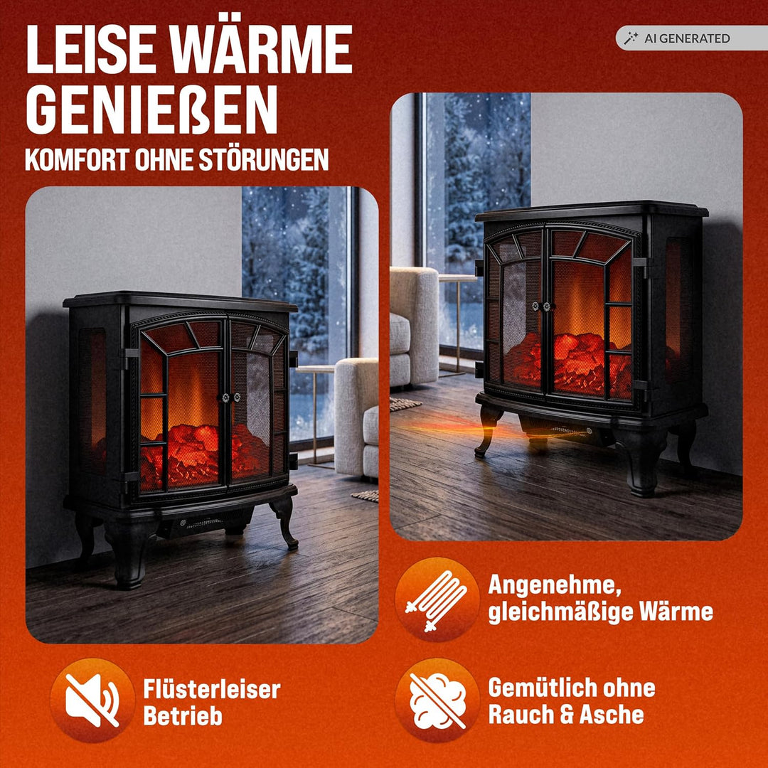 Deuba Elektrokamin Elektrischer Kamin mit Heizung Doppeltür LED Kaminfeuer Effekt Timer Fernbedienun