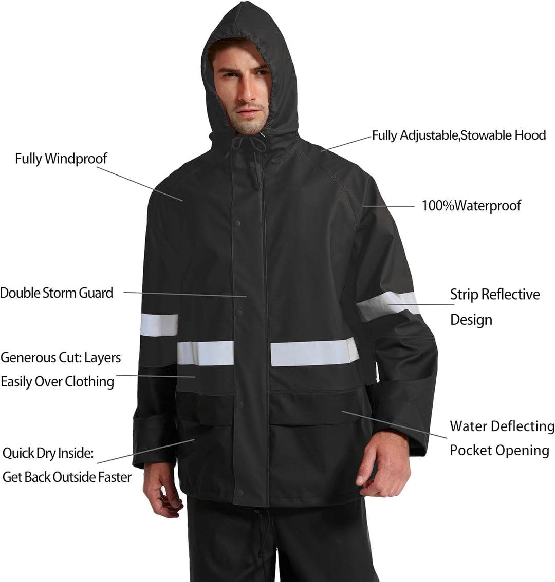 Regenanzug Herren Warnschutz Wasserdicht - PU Regenjacke & Latzhose, Regenbekleidung mit 360° Reflek