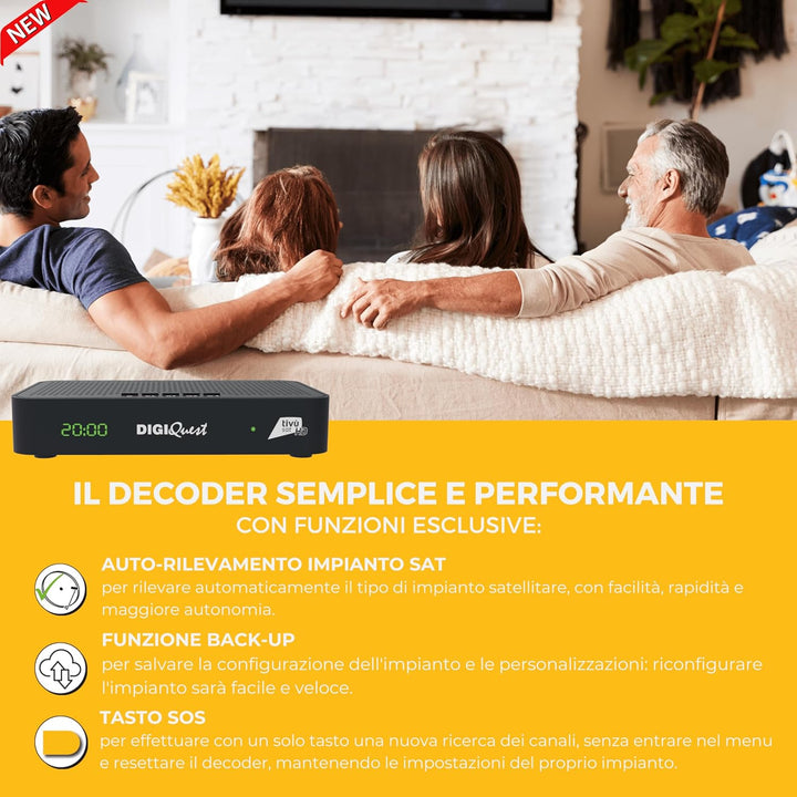 DIGIQUEST Combo-Decoder tivùsat Maximo | DVB-S2 und DVB-T2 | 2-in-1-Fernbedienung | tivùsat-Smartcar
