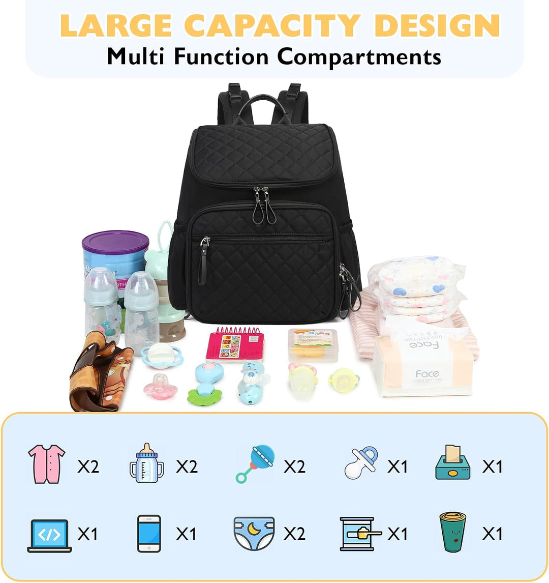 Baby Wickeltasche Grosser Wickelrucksack mit Multifunktions-Babytaschen Passform für Kinderwage L Sc
