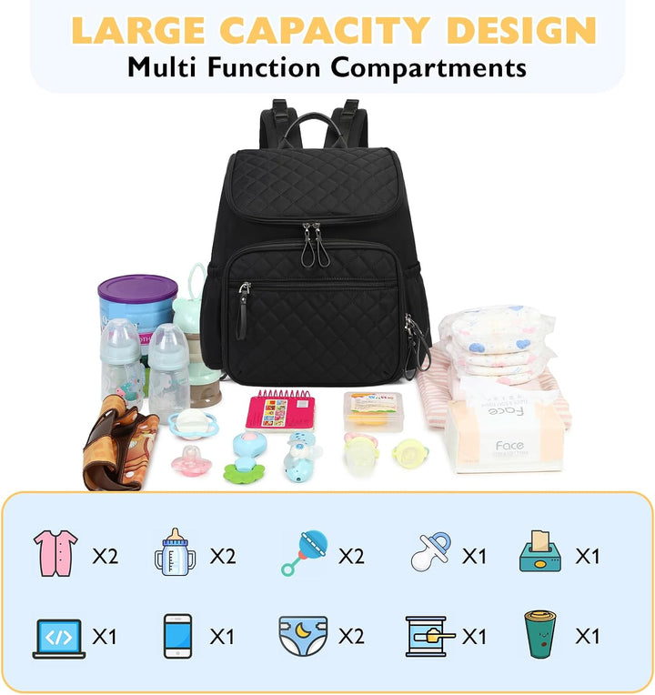 Baby Wickeltasche Grosser Wickelrucksack mit Multifunktions-Babytaschen Passform für Kinderwage L Sc