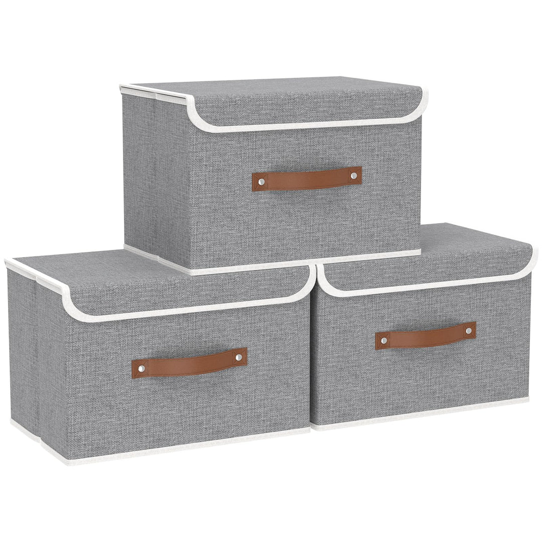 Yawinhe 3 Stück Aufbewahrungsbox mit Deckel, Faltbare Stoffboxen, Waschbare, für Schlafzimmer, Kleid