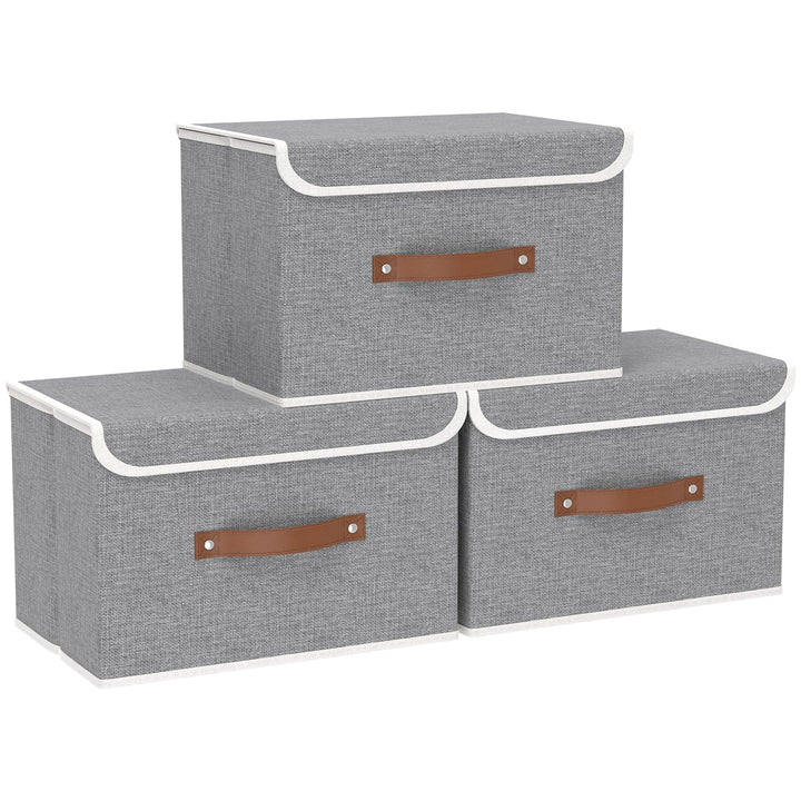 Yawinhe 3 Stück Aufbewahrungsbox mit Deckel, Faltbare Stoffboxen, Waschbare, für Schlafzimmer, Kleid