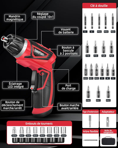DuroFort 8V Elektrischer Mini Cordless Akkuschrauber, 5.5Nm Kleiner Akkuschrauber Mit LED-Licht,30 B