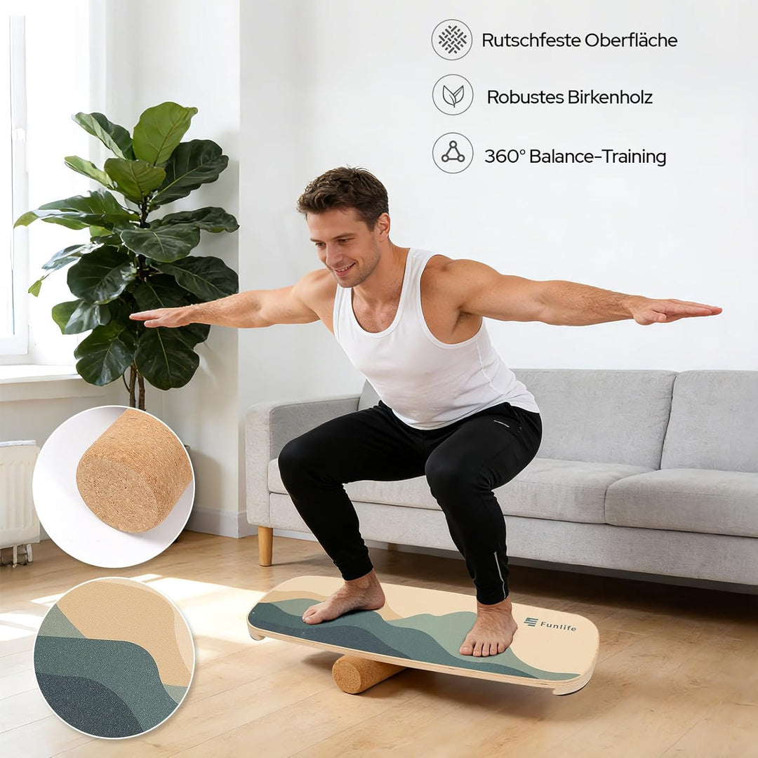 FunLife Balance Board aus Holz – Stabiler Gleichgewichtstrainer für Core Training, Fitness & Balance
